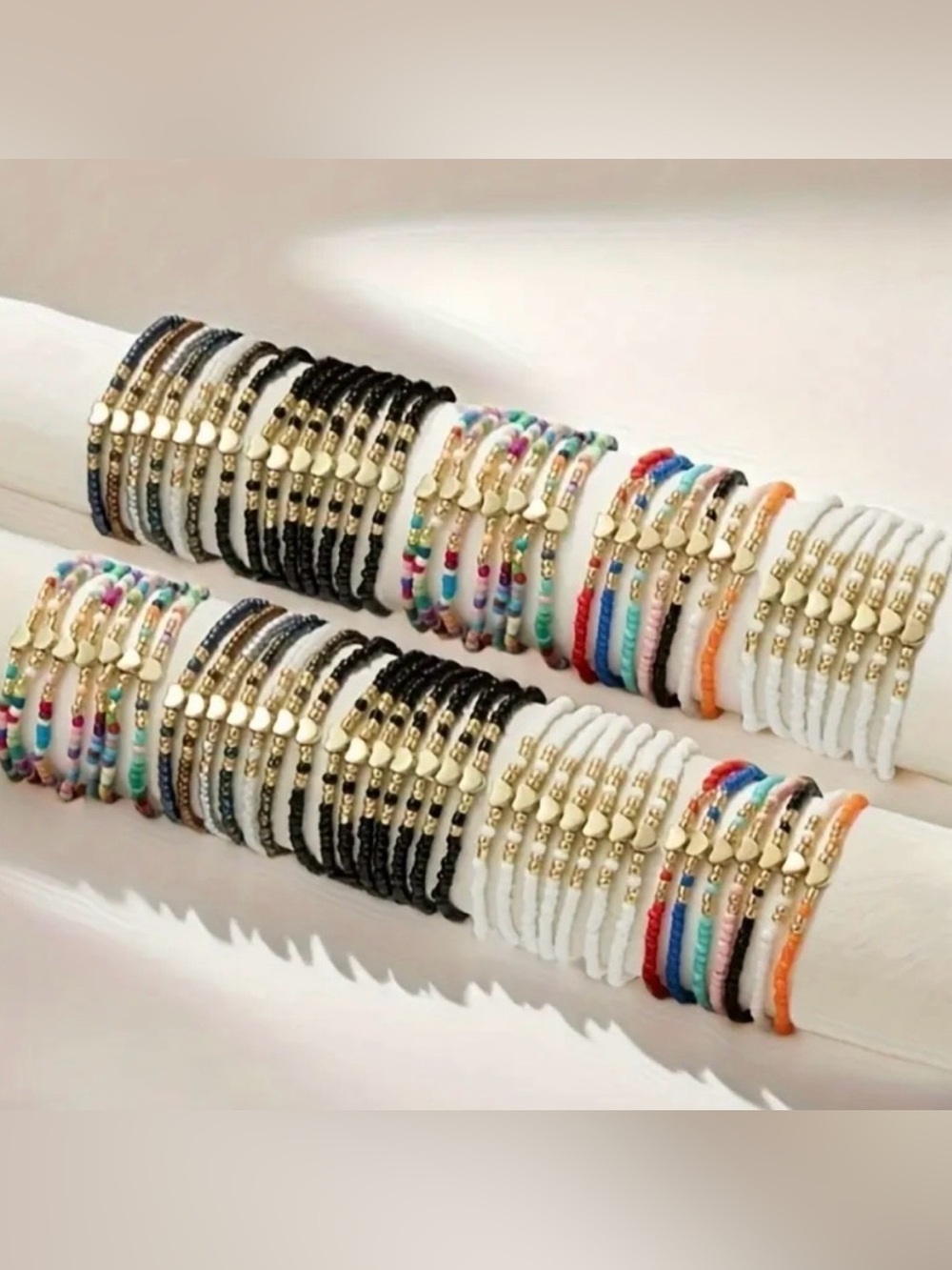 10 Piece Colorful Beaded Heart Bracelet Set NWT